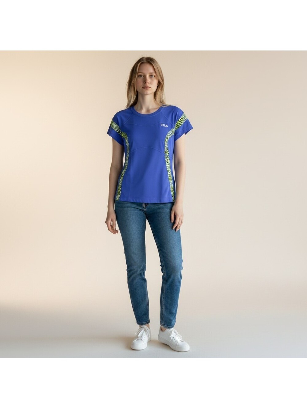 Fila T-Shirt Women S Small Blue Animal Print Short Sleeve Round Neck Casual